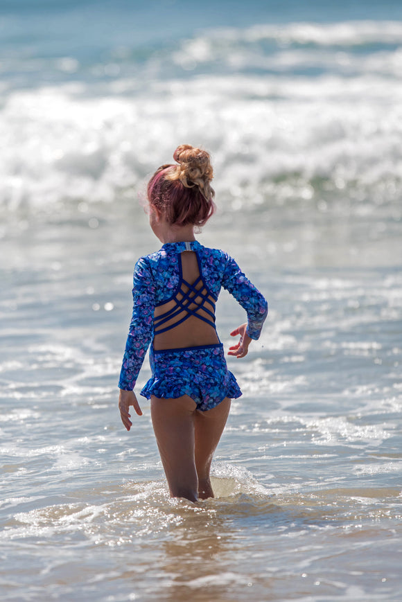Girls Swimwear One Piece Open Back - Sapphire