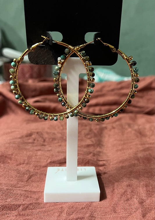 SALE PRICE $30 Stone Boho Large Hoops