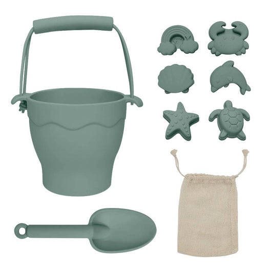 CLEARANCE PRICE $30 Silicone 8pc Bucket & Spade Set - Sage or Steel Blue