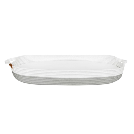 MOTHERS DAY SPECIAL $50 Cotton Rope Change Basket With Mattress & Cover -  Grey/Whit