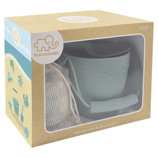 CLEARANCE PRICE $30 Silicone 8pc Bucket & Spade Set - Sage or Steel Blue