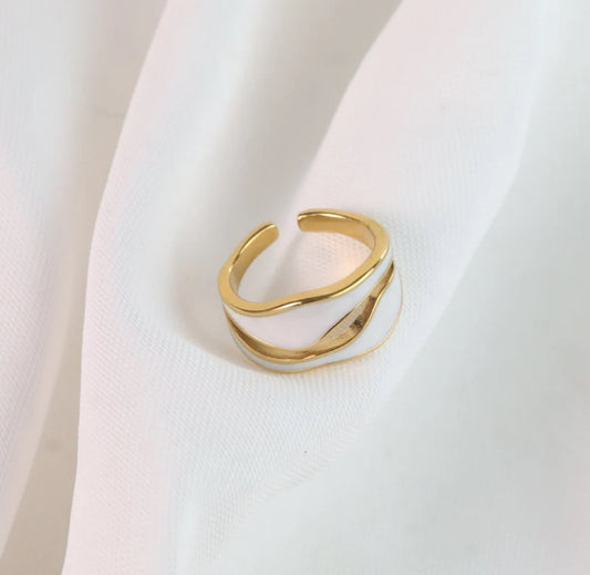 SALE PRICE $30 Ring - Adjustable Gold plated White Enamel