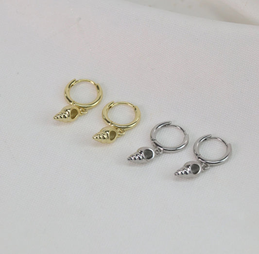 SALE PRICE $30 Earrings - Spiral Shell, Gold Plated and Sterling Silver Hoop Earrings