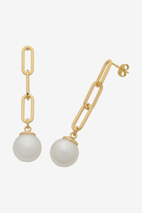 Earrings - Gold 3 link pearl drop