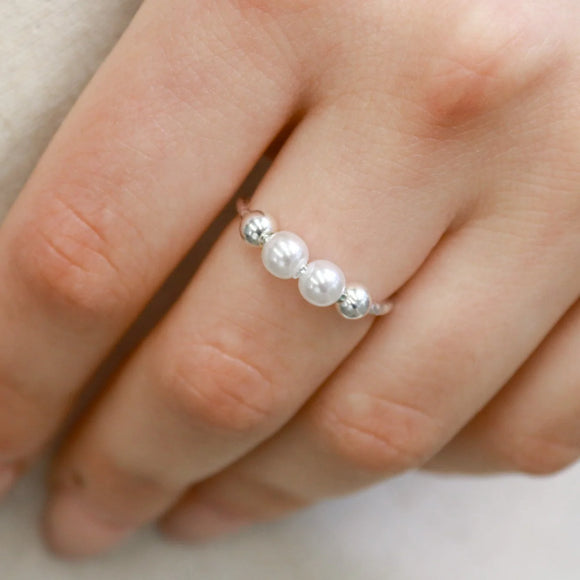 RING - Adjustable Waterproof Sterling Silver with Freshwater Pearls - Bruny