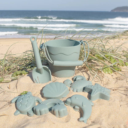 SALE PRICE $40 Silicone 8pc Bucket & Spade Set - Sage or Steel Blue